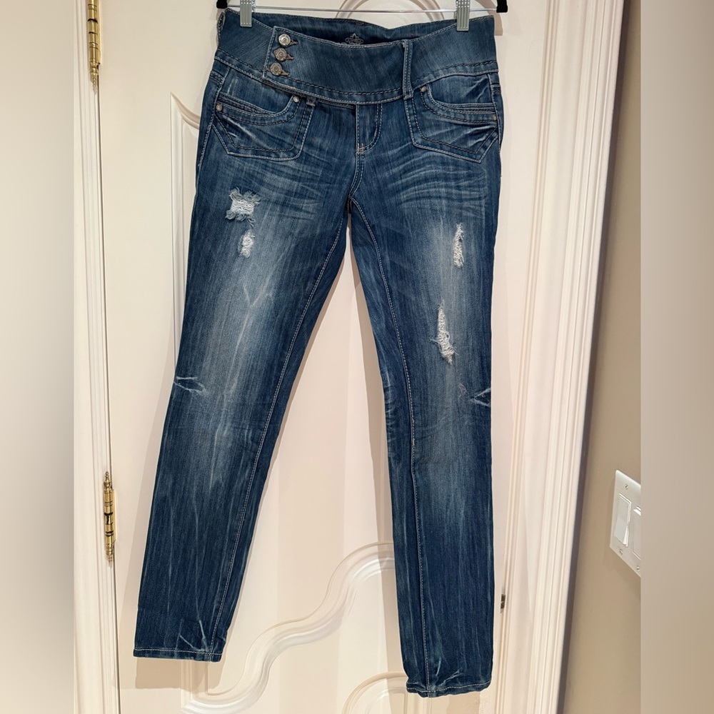 Almost Famous Women's Distressed Skinny Jeans - Blue